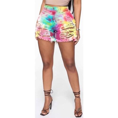 Summer High Waist Denim Shorts Ladies All-match Sexy Cut-out Hollow Camouflage Denim Shorts Women Pants Color Ripped Jeans
