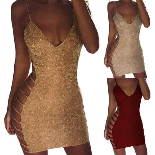 Summer Women Bandage Deep V Neck Sleeveless Dress Bodycon Evening Party Sexy Slim High Waist Sling Hollow Clubwear Pencil Dress