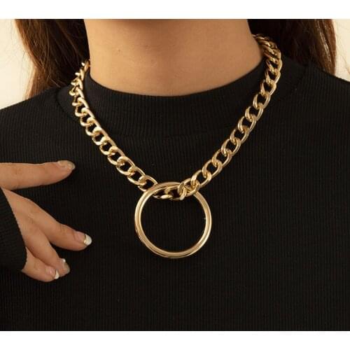 Punk Exaggerated Big Round Circle Pendant Necklace for Women Vintage Hiphop Metal Thick Chain Necklaces Fashion Jewelry Gift