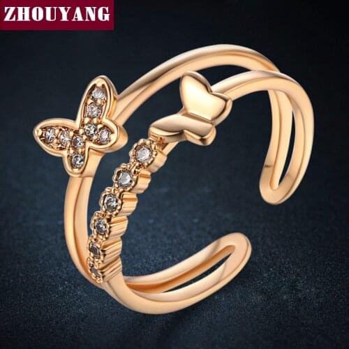 2016 Ring For Women New Butterfly Cubic Zirconia Rose Gold Color Fashion Resizable Ring Jewelry Party Gift ZYR349-5 ZYR350-1