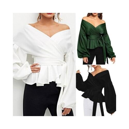 2020 New Womens Shirt Long-Sleeved Large V-Neck Shirt Women