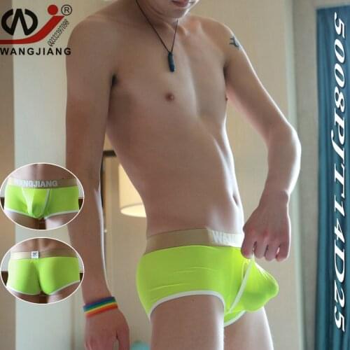 3pcs/lot New WJ new mens boxers underwear U convex boxer Sexy low waist ice silk transparent sexy man boxer 5colors S M L