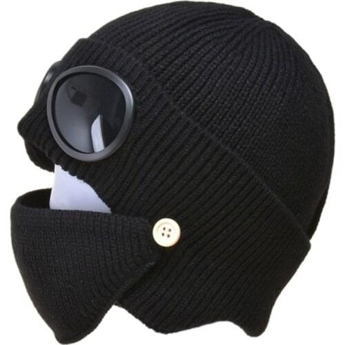 Autumn and winter new aviator glasses ear caps plus velvet warm woolen cap women Korean knitted hat mask