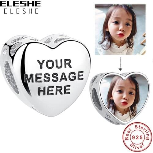 Personalized Custom Photo Charm 925 Sterling Silver Openwork Heart Charms Beads Fit Bracelet Women DIY Jewelry Making
