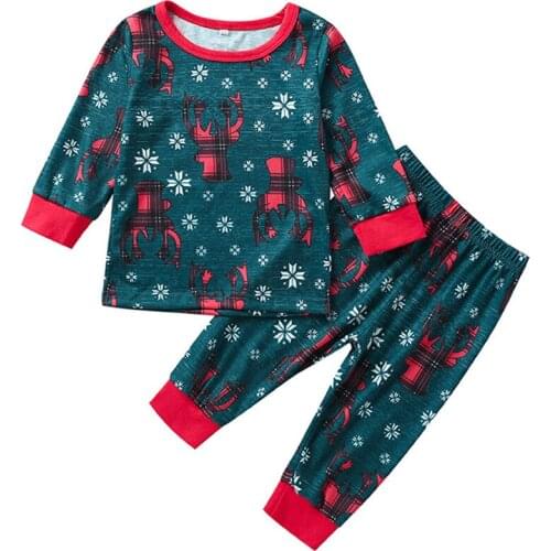 Casual Long Sleeve Christmas Outfits Sets Newborn Baby Boys Clothes Deer Print Tops T-shirt Leggings Pants Autumn Outfit Set