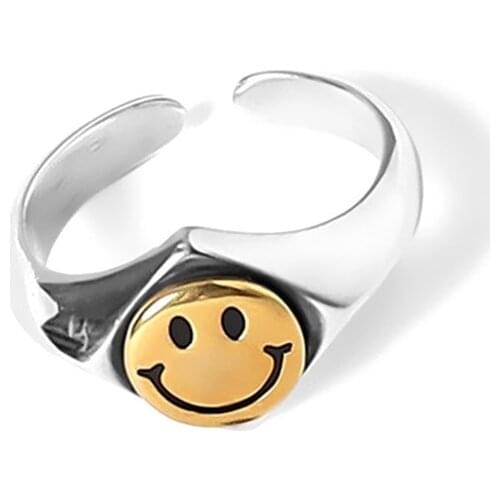 Happy Smiling Lady Open Ring Punk Hollow Cute Simple Smile Adjustable Copper Ring Hip Hop Rock Jewelry