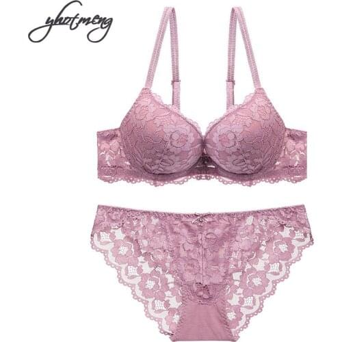 Yhotmeng Sexy push up bra lace embroidery bra set hot sexy intimates set women underwear sexy lingerie plus size