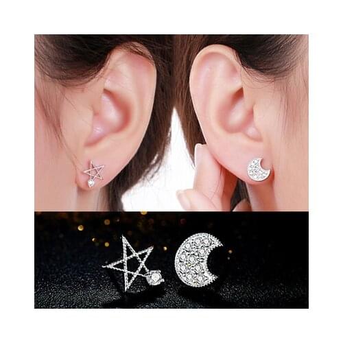 S925 pure silver moon stud earring asymmetrical fashion elegant sweet earrings personalized earrings