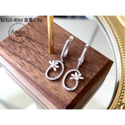 Aazuo Real 18K Solid White Gold Natrual Diamonds 0.4ct Long Fairy Hook Earrings Gifted For Women Advanced Wedding Party Au750