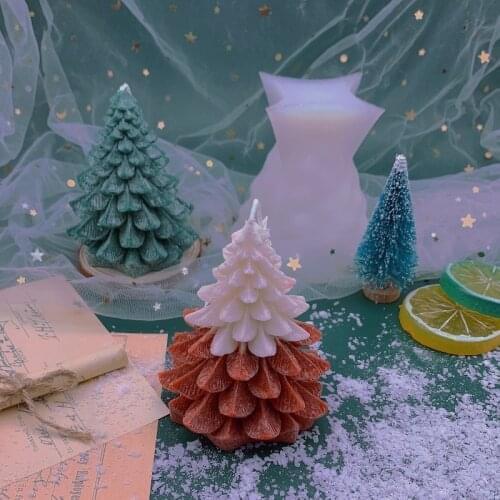 New Christmas Tree Candle Mold Diy Handmade Christmas Cedar Pine Aromatherapy Decoration Silicone Molds Resin Molds