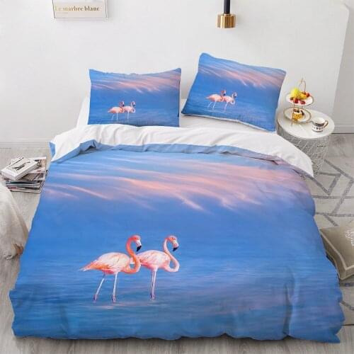 Simple Bedding Sets 3D Flamingo Duvet Quilt Cover Set Comforter Bed Linen Pillowcase King Queen Full Double 260x220cm Size