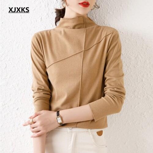 XJXKS 2021 autumn winter new women sweater pure color all-match wool knit high elastic sweater women turtleneck pullover