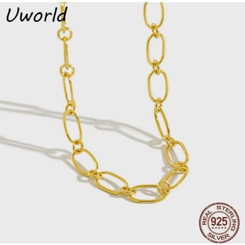 Hiphop S925 Sterling Silver Chain Necklace 18K Gold Plated Silver Oval Link Chain Choker Party Dress Jewelry