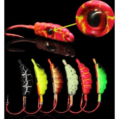WALK FISH 6Pcs 21MM/1.5G Mini Winter Ice Jig Maggot Worm Metal Bait Sinking Lead Head Hook Fishing Lure Jigging Fishing Tackle