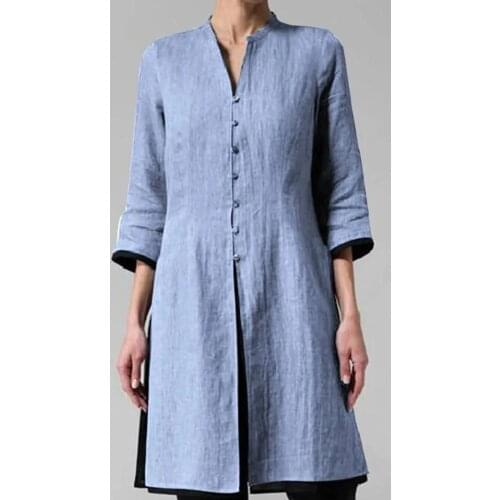 Women Vintage 3/4 Sleeve Single-breasted Irregular Hem Tunic Top Long Shirt Casual Short Dress Plus Size Dress 2020