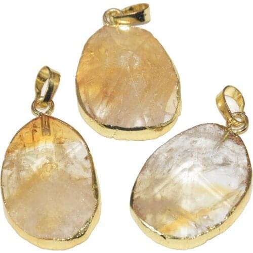 Natural Stone Irregular Pendant for necklace Long Piercings Citrines Energy Yellow crystal quartz pendants femme 2019