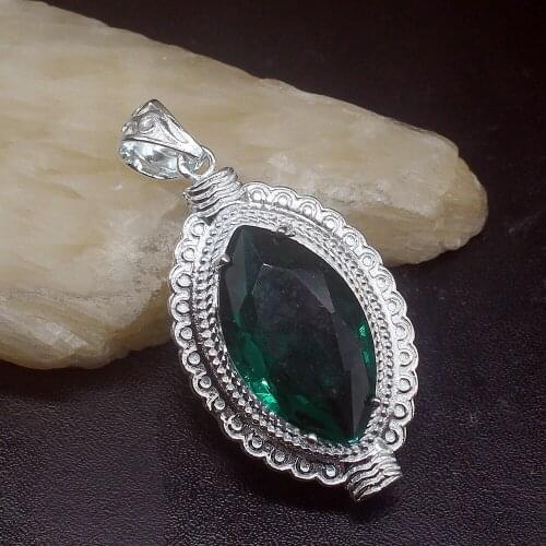 Fashion Jewelry Unique Genuine 925 Silver Marquise Green Topaz Amazing Charm Pendant Necklace Gifts for Women Girls 20213646