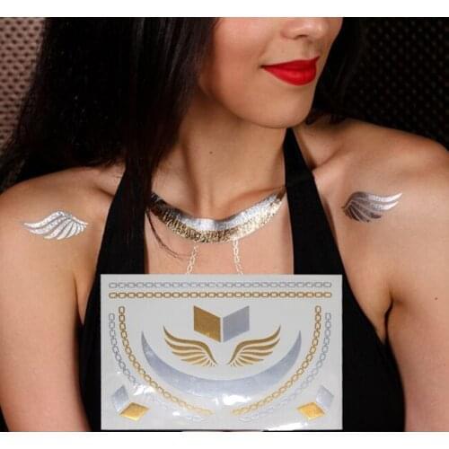 1PC Hot Flash Metallic Waterproof Temporary Tattoo Gold Silver Men Women Feather Braclet Design Tattoo Sticker