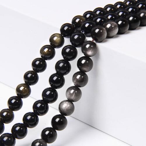 15.5" Wholesale Obsidian Gold Obsidian Natural Obsidian Beads 6 mm 8 mm 10 mm Polished Loose Beads For DIY Making Jewelry