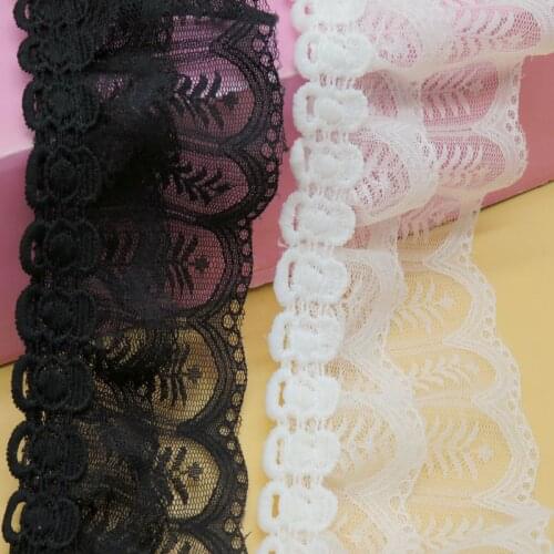 2M/lot 8cm wide Exquisite black white cotton velvet double pleated lace clothing pillow collar skirt sewing accessories SC337