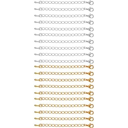 20 Pieces 70 mm Crimp End Caps Beads Lobster Clasps Extended Extension Chains Pendant Connector Gold and White K