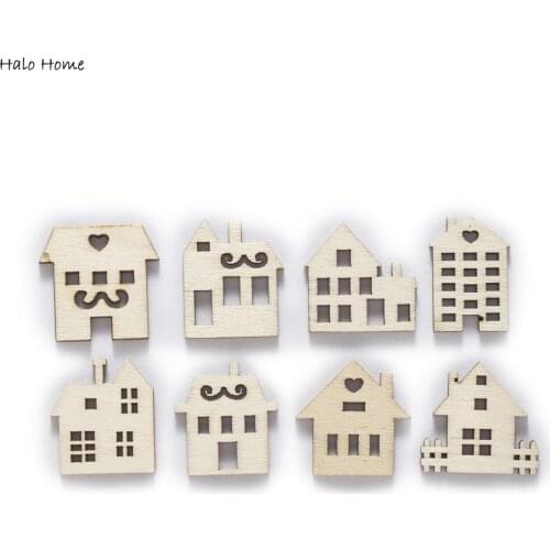 30pcs House Hollow Mixed Wooden Chips for Scrapbooking Embellishments Festival Home Party Handmade Decor Accessories 30mm