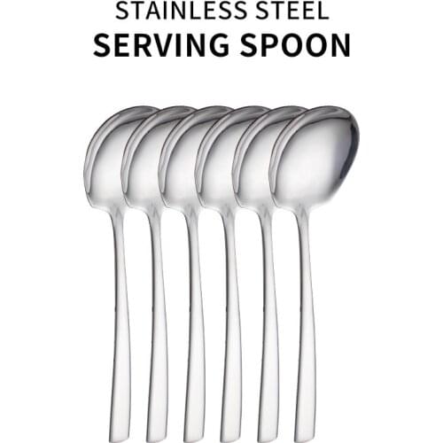 6pcs Thick Stainless Steel Spoon Party Banquet Buffet Service Spoon Big Spoon Set Kitchen Household Accessories Tableware