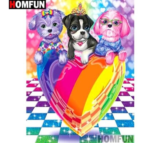 HOMFUN Full Square/Round Drill 5D DIY Diamond Painting "Dog heart" Embroidery Cross Stitch 5D Home Decor Gift A14758