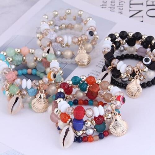 YADA NEW Trendy Bohemian Natural Seashell Bracelet&Bangles For Women Multilayer Bracelets Charm Crystal Shell Bracelet BT210014