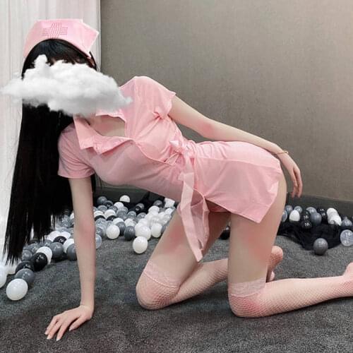 1 Piece Set Of Sexy Lingerie Female Role Playing Stand-Up Collar Side Placket Button Tie Bow Skirt Nurse Uniform Temptation Suit