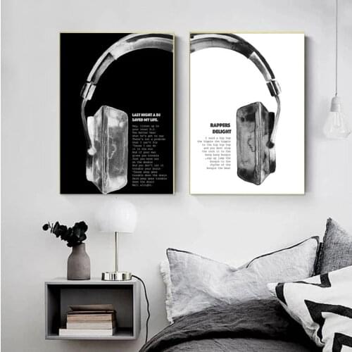 Black White Hip Hop Rapper Lyrics Music Quote Canvas Painting Poster and Print Headset Wall Art Picture Living Room Home Decor