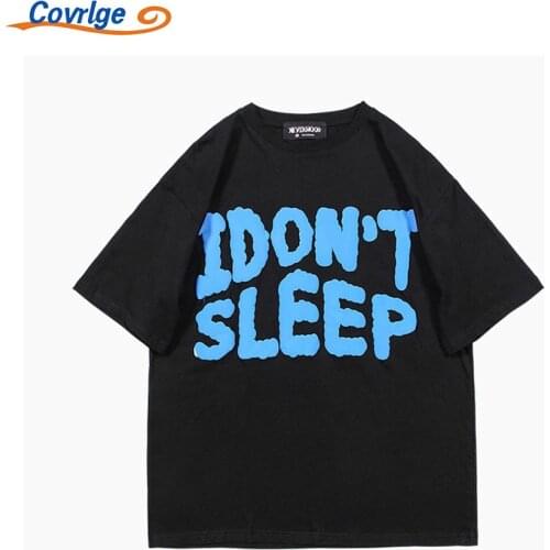 Covrlge New T-shirt Daily Comfortable All-match English Elements Sports Loose Couples Printing Splicing Best Seller Top MTS689