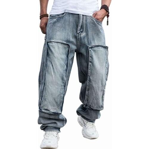 2021 Large Size Loose Jeans Men Denim Pants Multi Pocket Straight Baggy Casual Streetwear Hip Hop Brand Blue Wide Leg Trousers