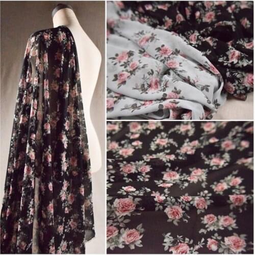 50*150cm Elegant Rose Flower Floral Chiffon Fabric Dress Womens Clothing Fabric Micro-permeable Handmade DIY Fabric