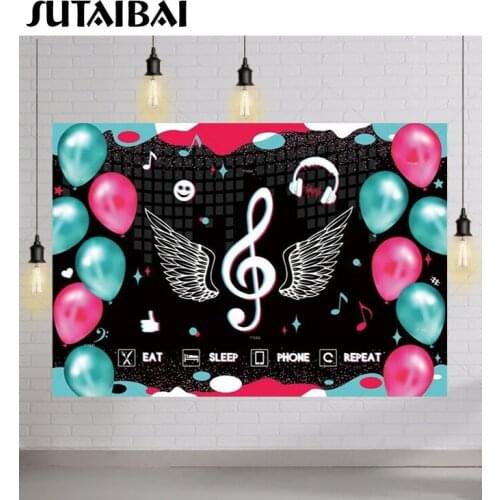 Musical Photography Backdrop Video Adult Birthday Balloon Vintage Disco Hip Hop Dance Prom Party Background Decor Photophone
