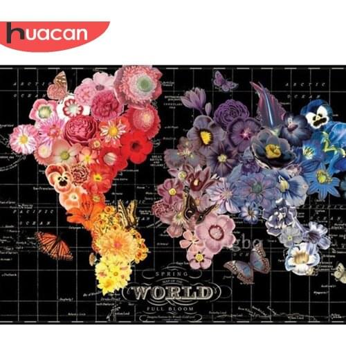 HUACAN 5D Diy Diamond Painting Flowers Full Drill Diamond Art Embroidery World Map Mosaic Home Decor Handmade Gift