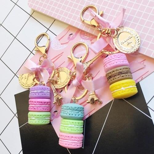 Cute Macaron Keychain fashion Cake Pendant Alloy Key Ring Holder Bag Purse Car charm Accessory Jewelry