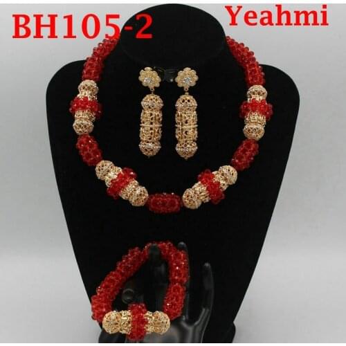 Nigerian Wedding African Beads Jewelry Sets Crystal Necklace Sets Gold Color Jewelry Set Wedding Accessories Party BH105-1