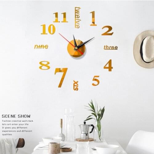 New 40*40cm Quartz Wall Clocks 3D Real Bright Precipitated Mirror Wall Sticker Clock DIY Living Room Home Decor Modern Design