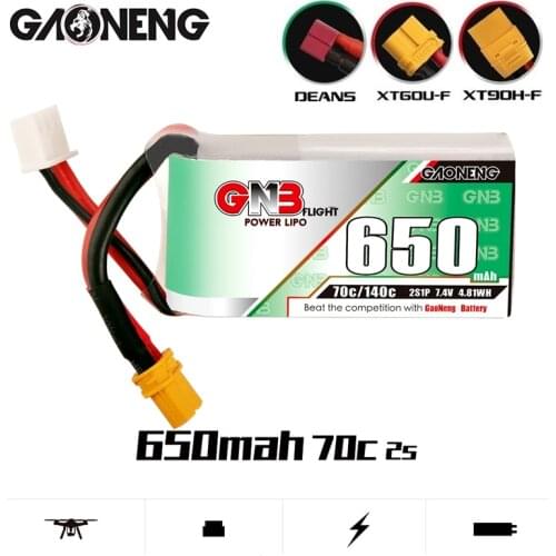 Original GNB 650mAh 7.4V 2S HV Lipo Battery 70C/140C for DYS FPV Racing Drone 4 Axis RC Drone Parts T/JST/XT-60/XT30U-F Plug