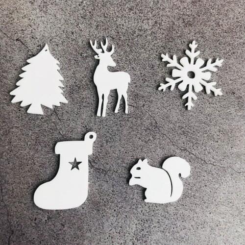 50pcs white Christmas listing Tree Snowflakes Stars squirrel Xmas Ornaments New Year,Tree Hanging Pendant tag Kids Gifts decor