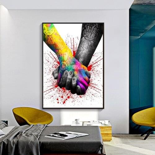 Graffiti Art Love Hands Canvas Posters and Prints Modern Pop Street Art Holding Hands Painting Pictures for Living Room Cuadros