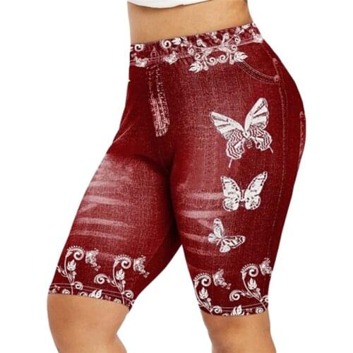 Plus Size Feminine Fashion Printed Butterfly Leggings Women Casual Denim Hips Leggings Quality Breathable Leggings For Ladies