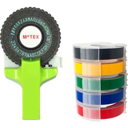 Green Motex E101 Manual Label Maker DIY Hand Decorative Manual Typewriter for 9mm 3D embossing PVC plastic label tape