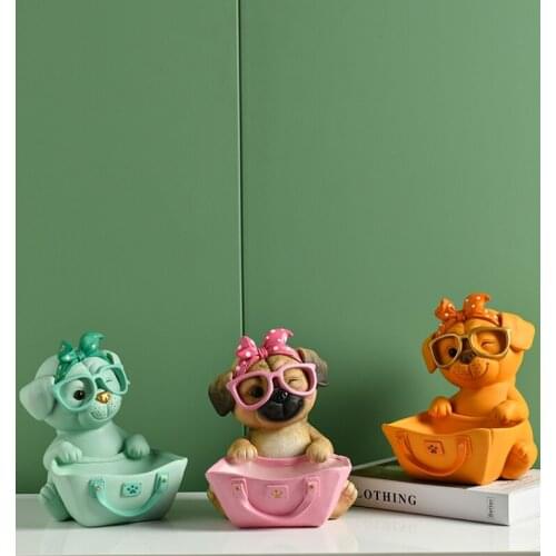 Sculpture Lovely Dog Key Storage Ornaments Creative Multi-function Porch Resin Statue Bedroom Dresser Gifts