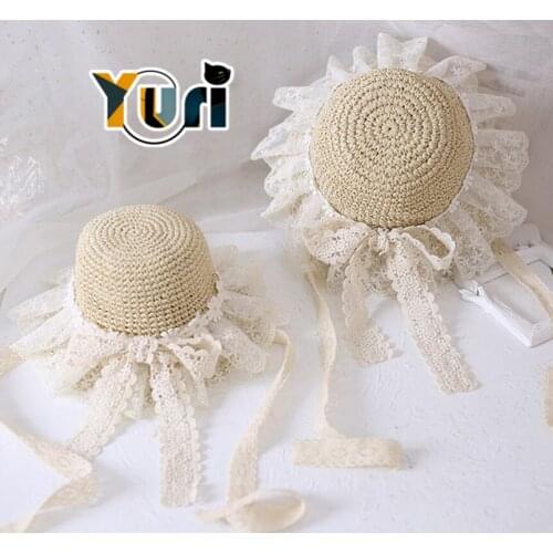 Yuri Straw hat lace butterfly women all-match Cute Gril sunshade Japanese Cap Accessories cosplay lovely creative cos Gift NEW C