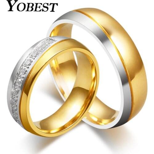 Yobest Wedding Stainless Steel Rings Fashion CZ Stone Rings for Women and Men Jewelry High Quality Free Shipping