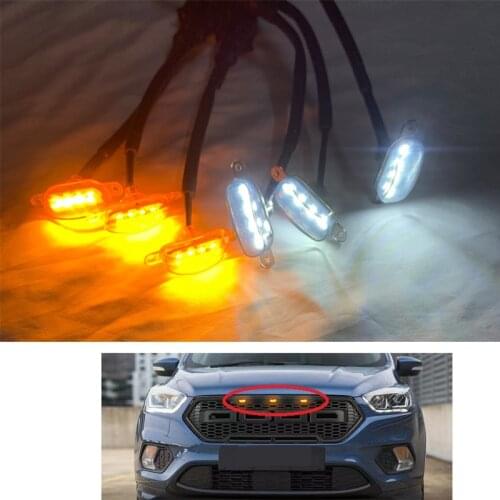 3PCS LED LIGHTS WHITE YELLOW COLOR GRILLE RAPTOR BUMPER MASK COVER FIT FOR F150 KUGA VIGO EDGE EXPLORER MODIFIED CAR GRILL LAMPS