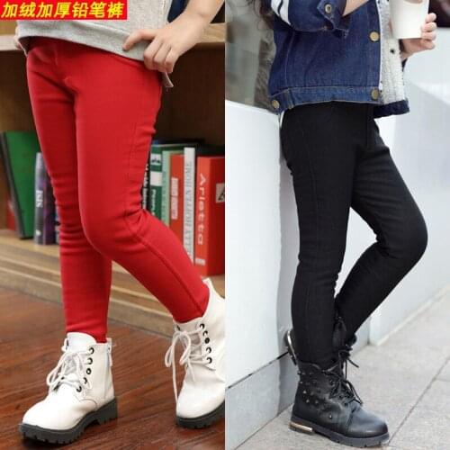 Girls Plus Thickening Pencil Pants Winter and New Candy Color Stretch Girls Pants Childrens Jeans Long Pants