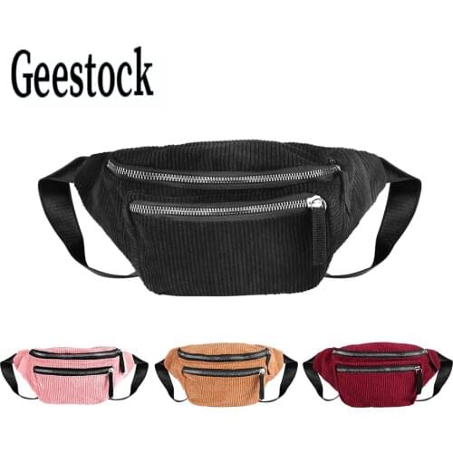 Geestock Waist Pack Corduroy Women Fanny Pack Fashion Chest Bag Double Zipper Travel Bumbag Designer Waist Bag Phone Holder